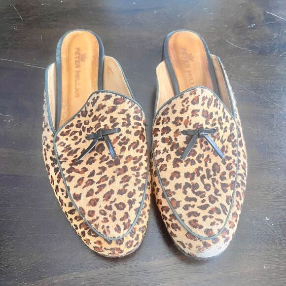 Peter Millar Shoes - Peter Millar Leopard Calf Hair Slip On Slides Mules Flats Size 7.5 Bow Womens